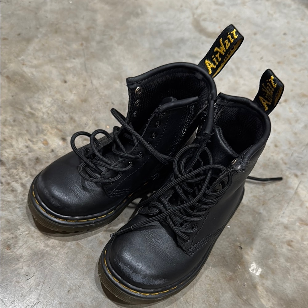 Dr. Martens Black Lace-Up Boots with Yellow Stitching